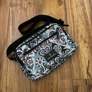 Vera Bradley Lighten Up RFID Black and Pink Crossbody Bag with Floral Design